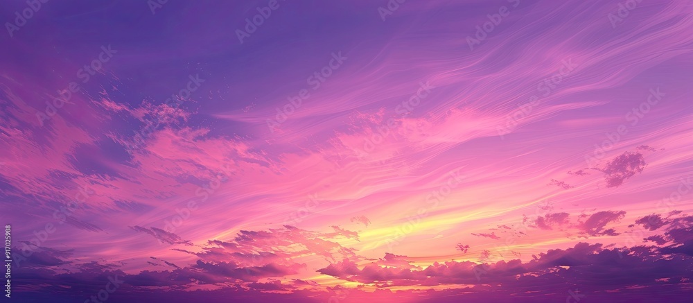 Poster tranquil evening sky view with rich purple and pink tones merging into orange at the horizon featuri