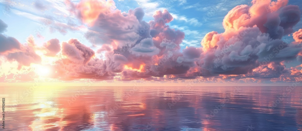 Poster colorful clouds at sunset over the ocean ideal as a copy space image