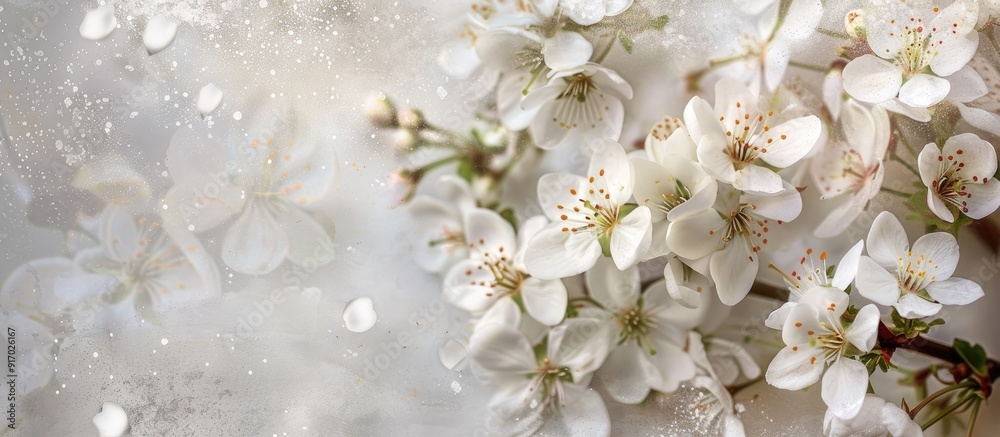 Poster close up of blossoming wild fruit tree flowers an exquisite white floral display marking the onset o