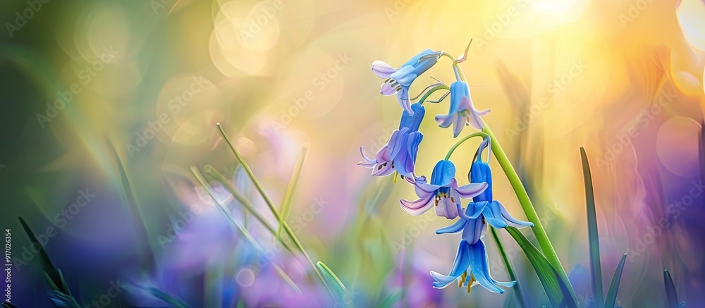 Poster Close up image of a bluebell in spring with copy space image included