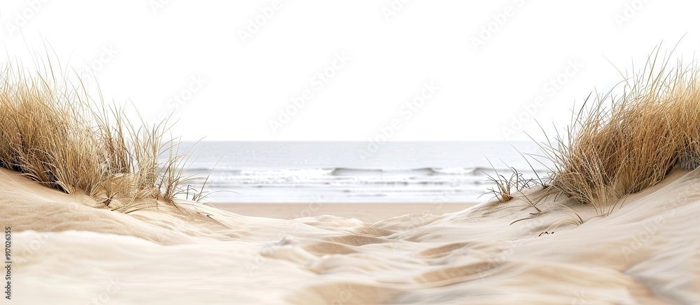 Poster A beach sand view from the front isolated on a white background with copy space image