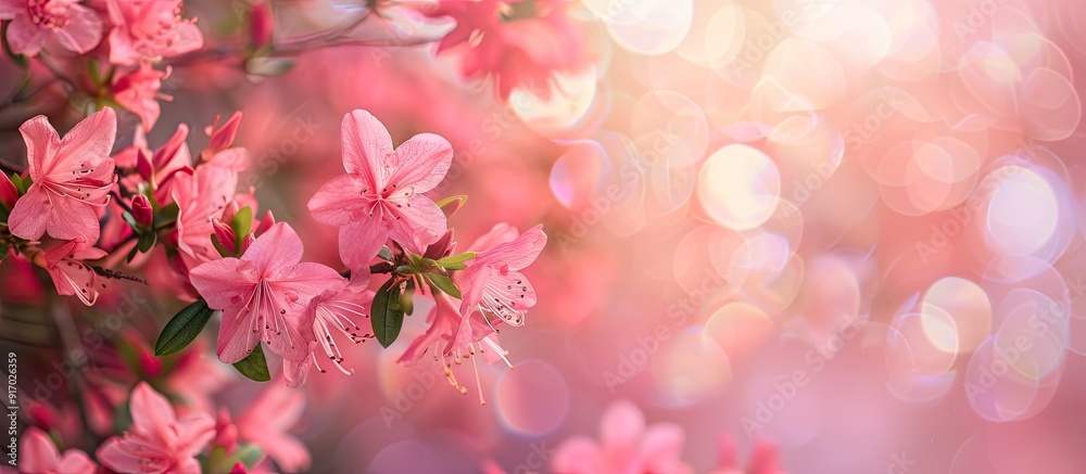 Poster Spring background with blooming azalea flowers in a copy space image