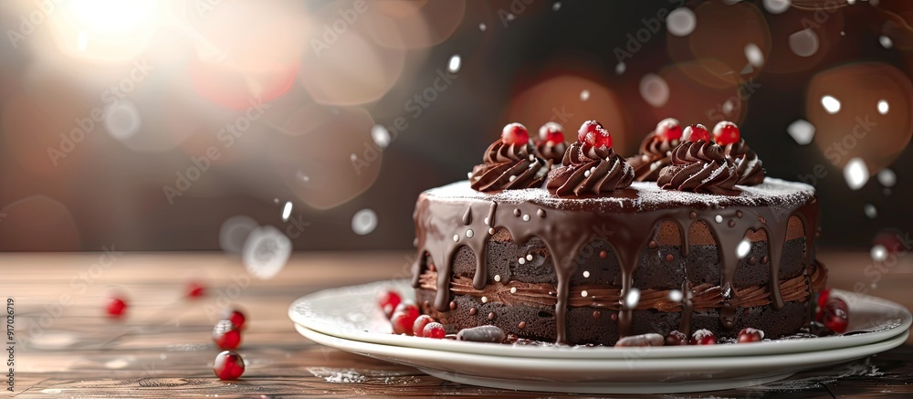 Aufkleber delicious artisanal chocolate cake with custom icing for celebrating the new year with copy space im