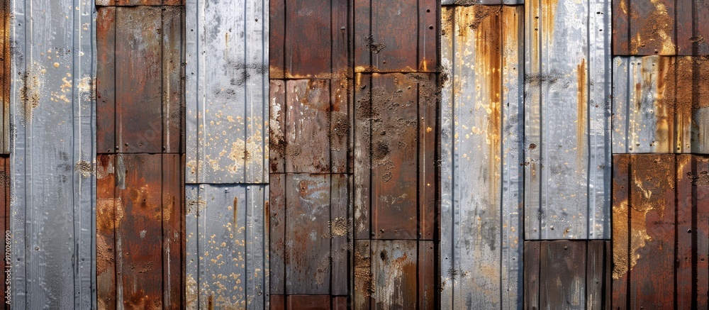 Poster the aged galvanized metal sheet with rusted areas creates an interesting texture in the copy space i