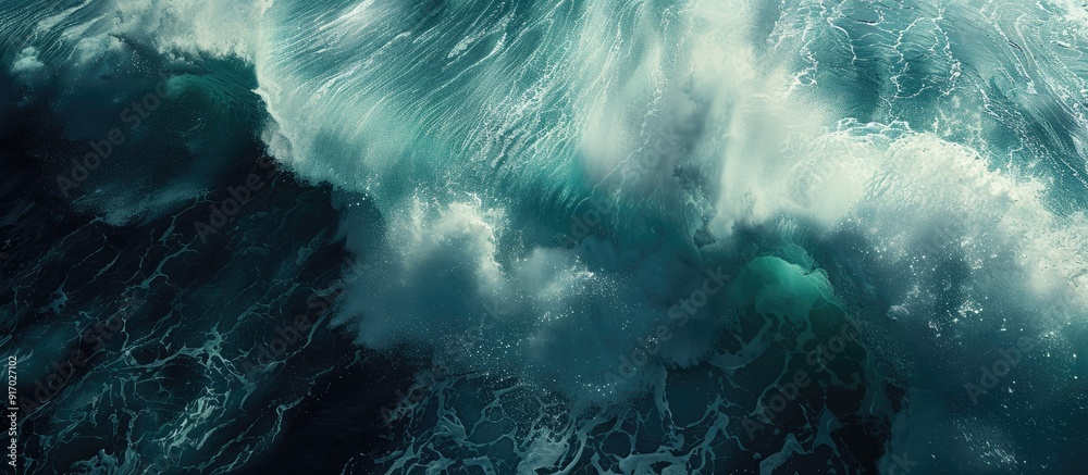 Poster ocean wave breaker captured from above in a stunning copy space image