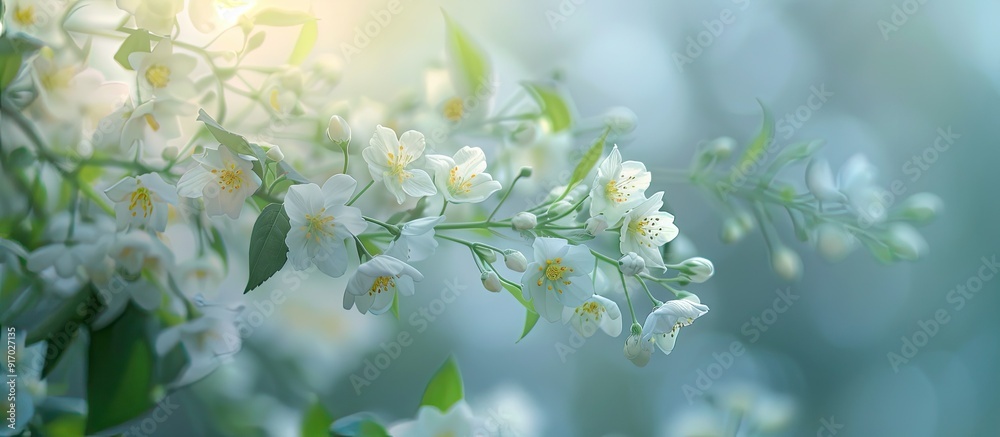 Poster Blurred background with Wrightia religiosa creating a serene copy space image
