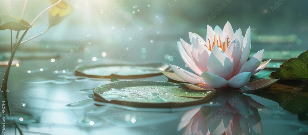 Poster lovely water lily with a stunning bloom on a serene pond ideal as a copy space image