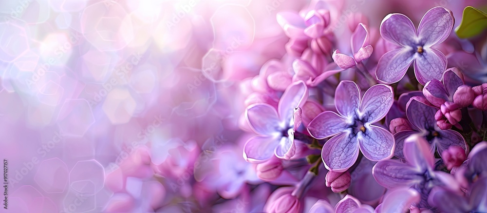 Aufkleber Soft floral background with macro shot of spring lilac violet flowers creating a beautiful copy space image