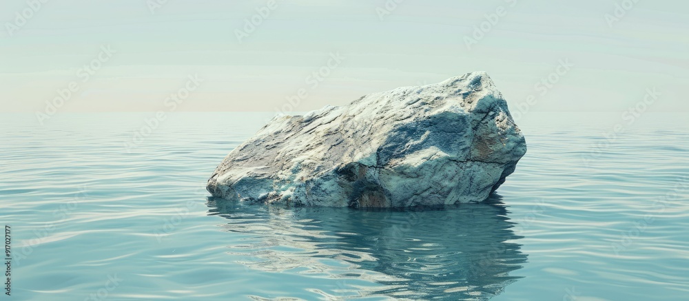 Poster isolated rock surrounded by water features copy space image