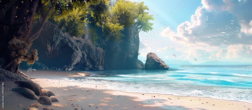 Poster scenic beach coastline with a captivating copy space image
