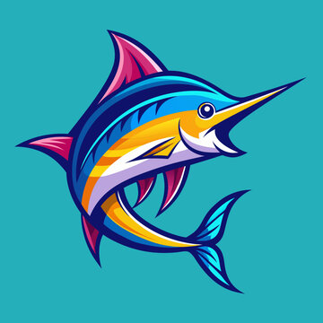recommend clip art: marlin fish colorful logo mascot vector illustration 