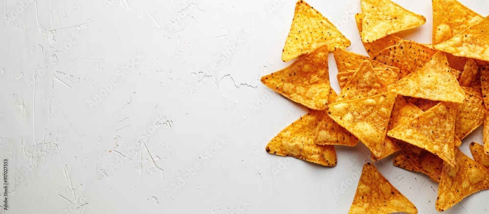Poster nachos chips on white background with copy space image