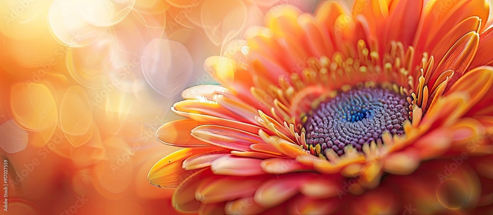 Poster a beautiful close up of an orange and yellow gailardia flower in the garden with a blank space for t