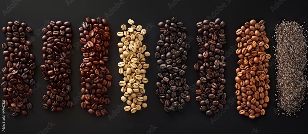 Aufkleber various phases of coffee bean roasting with a copy space image