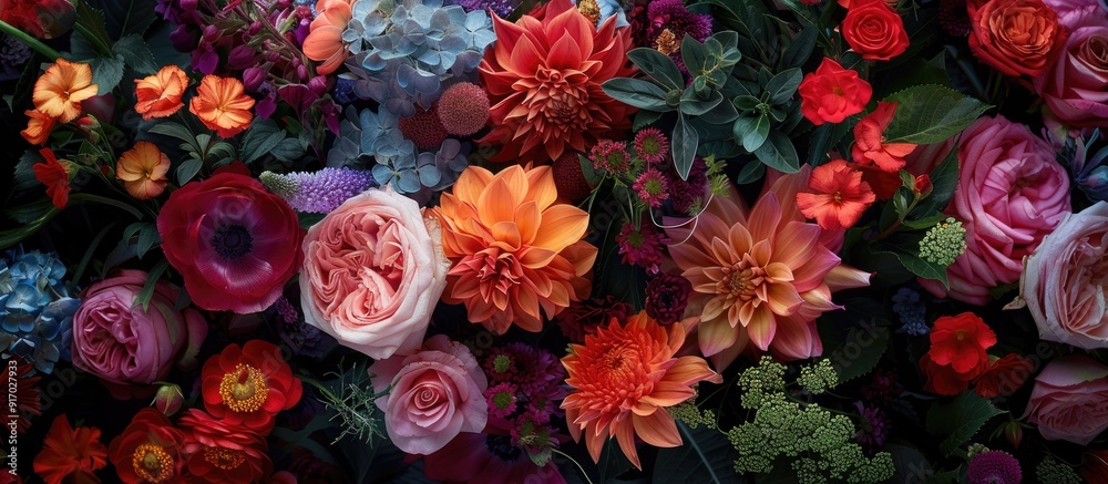 Poster a stunning bouquet of flowers displayed in a photograph with copy space image