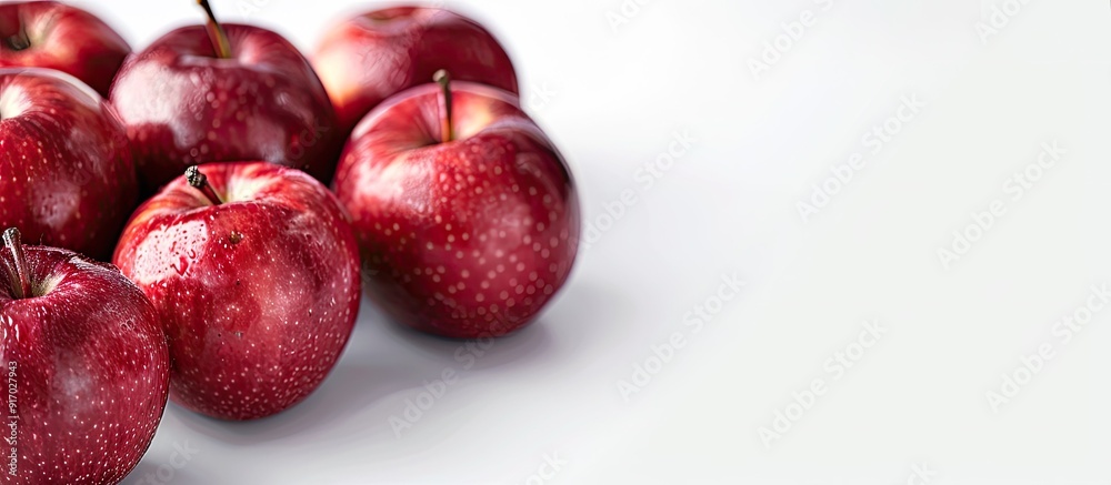 Poster Red apples displayed on a white backdrop with copy space image