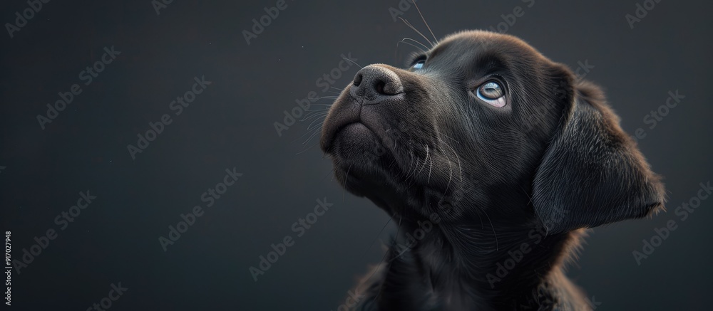 Poster adorable labrador puppy gazing upwards in a picture with copy space image