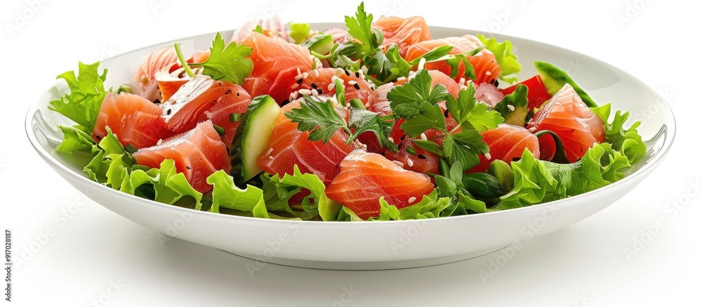 Poster Tuna Salad with a white background for copy space image