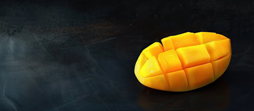 Slice a ripe half of a fresh yellow Banganapalli mango with a copy space image available