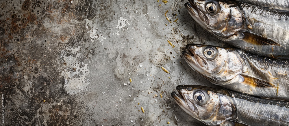 Poster One method of fish preservation involves using salted anchovies shown in a copy space image