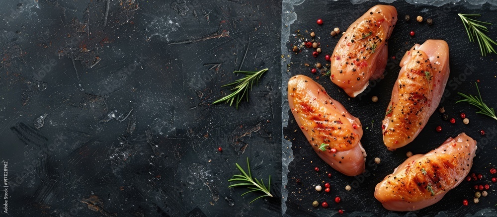 Poster chicken breasts on a stone surface with copy space image