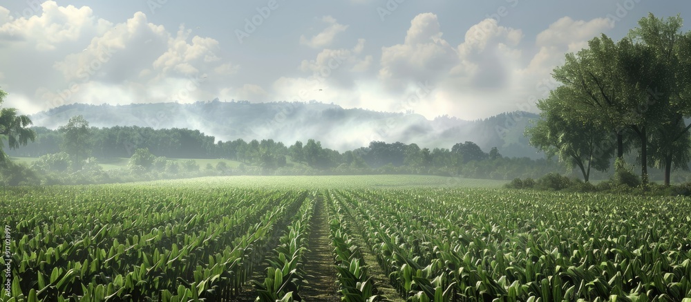 Aufkleber A scenic landscape showcasing a corn field plantation maturing with a vast expanse of greenery filling the background ideal for a copy space image