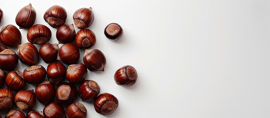 Chestnuts neatly arranged on a white background creating a simple and elegant copy space image