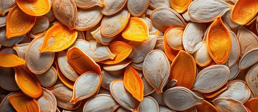 Pumpkin seeds without shells perfect for adding texture and flavor with a copy space image available for showcasing