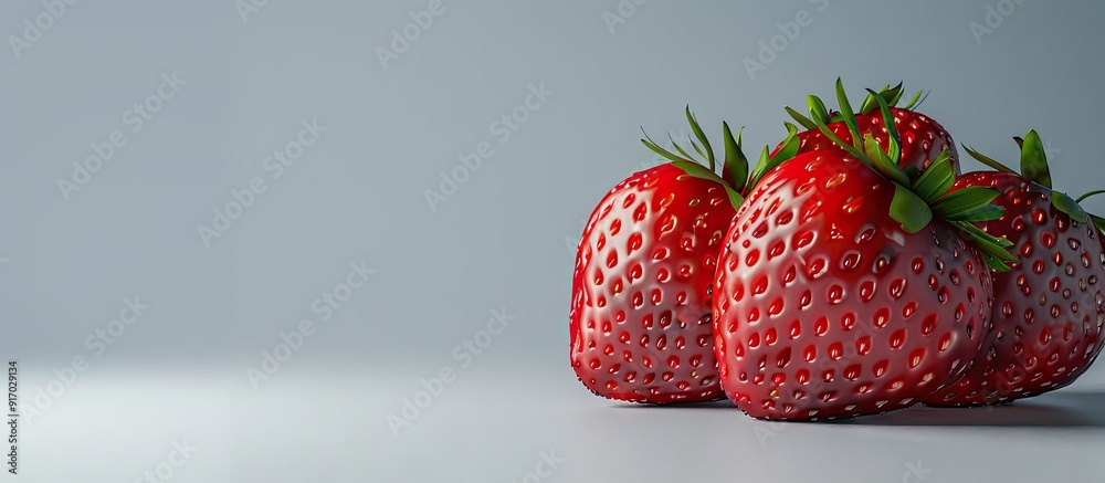 Poster Ripe strawberries displayed in a copy space image