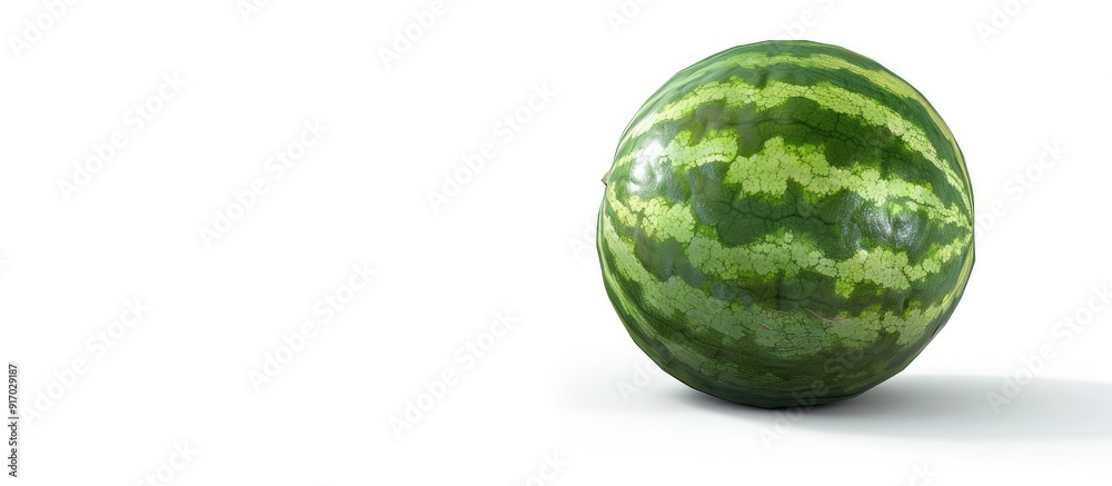 Poster fresh ripe watermelon against a white backdrop with a clipping path for easy removal perfect for use
