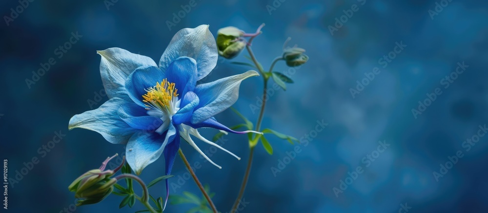 Poster blue columbine wildflower captured in a garden setting available as a copy space image