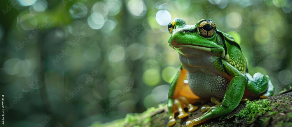 Poster colombian forest s green frog with copy space image