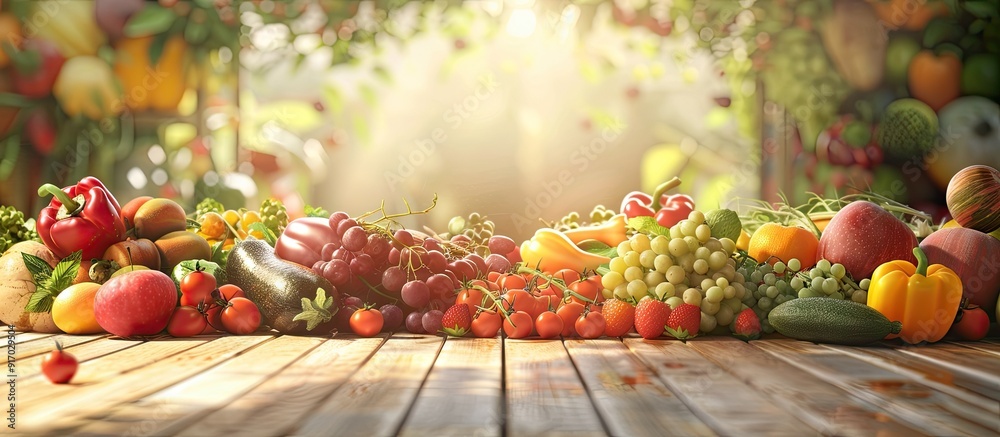 Aufkleber fresh organic vegetarian and vegan groceries featuring a variety of fruits and vegetables displayed 