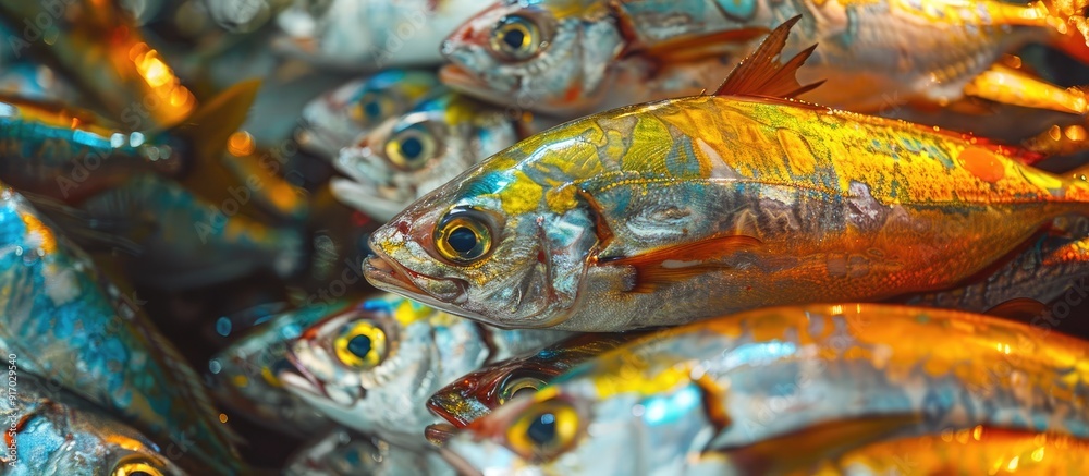 Poster fish displayed for sale at a market with copy space image