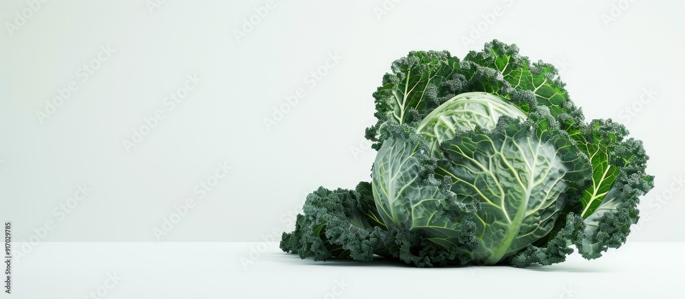 Poster savoy cabbage kale a green leafy vegetable on a white background with copy space image