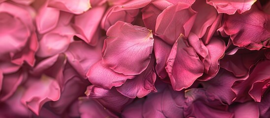Detailed view of vibrant pink rose petals with copy space image