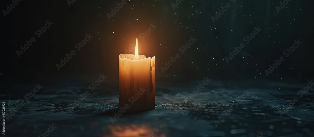 Poster Dimly lit candle casting a glow in the dark with copy space image