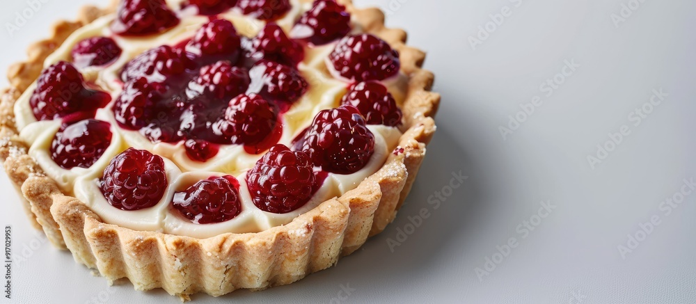 Poster Close up photo of a homemade cream cheese tart with raspberry jam focusing on specific details providing an area for additional text or graphics a copy space image