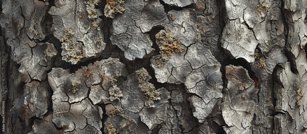 Aufkleber Weathered tree bark showing signs of age with patches of lichen growth suitable for a copy space image