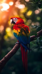 Obraz premium Colorful Parrot Tree Branch