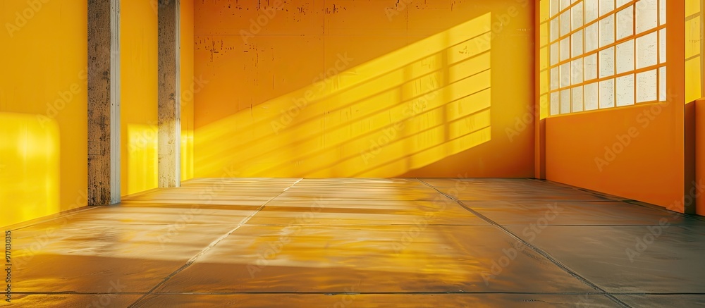 Leinwandbilder A yellow hue painted across the empty floor with ample space for additional elements in a copy space image