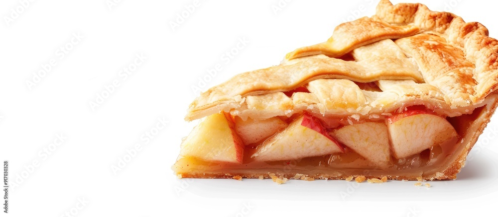 Poster Apple pie slice presented on a white backdrop with ample copy space image