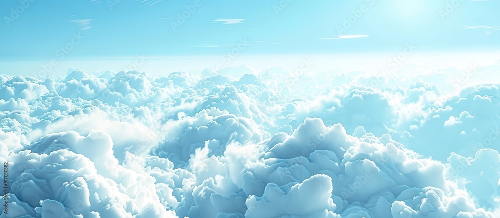 Aufkleber Blue sky with fluffy clouds creating a beautiful panorama features a fluffy cloud in the backdrop with ample copy space image