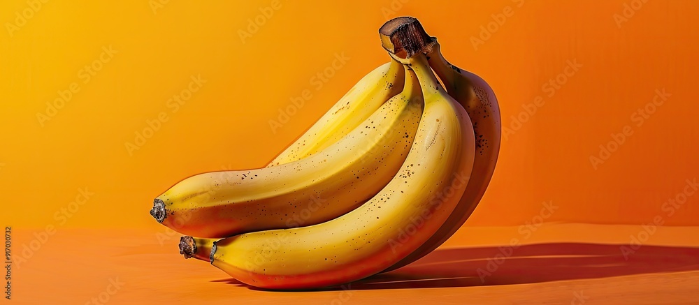 Poster vibrant yellow bananas displayed against an orange backdrop providing a striking copy space image
