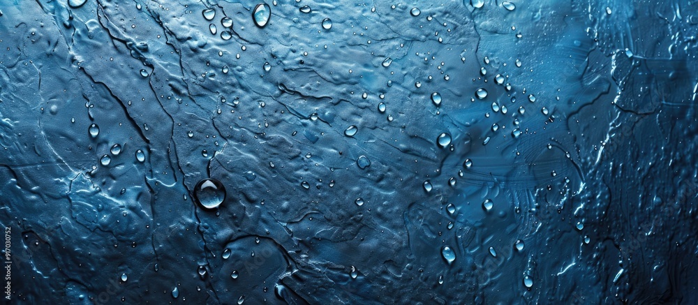 Aufkleber raindrops on a textured blue background provide a perfect copy space image