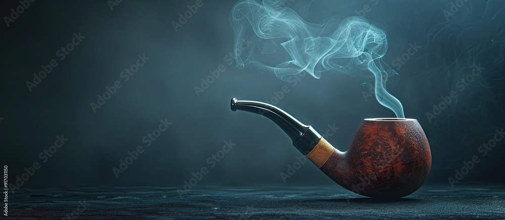Poster Smoke emanating from a pipe on a dark backdrop with copy space image