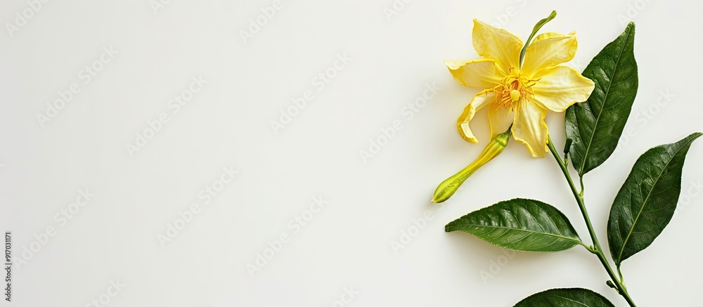 Poster lemon flower on white backdrop with copy space image
