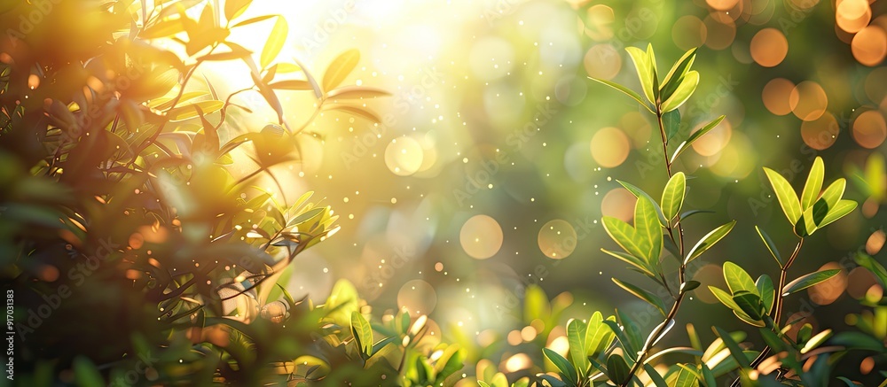 Aufkleber bokeh adds soft focus to a nature inspired background with plants and flowers providing a blurred ef