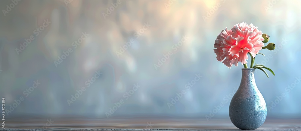 Aufkleber vase with a pink carnation against a blurred background great for copy space image