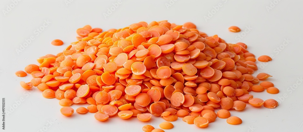 Poster red lentils arranged attractively on a clean white surface ideal for a copy space image